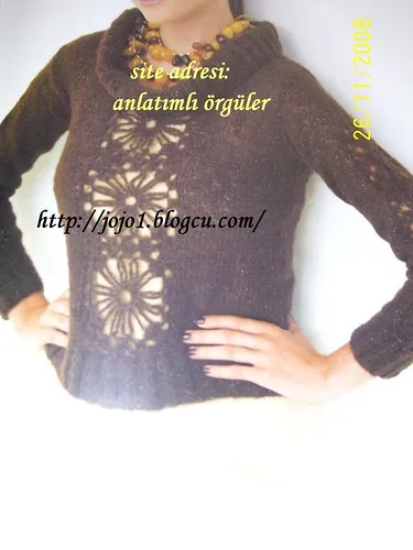 örgü önü motifli degaje yakalı kazak yapılışı