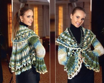 tığ ile örülmüş yuvarlak hırka ve şeması