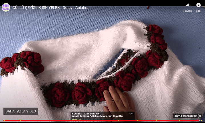 Gül motifli yelek yapılışı videolu