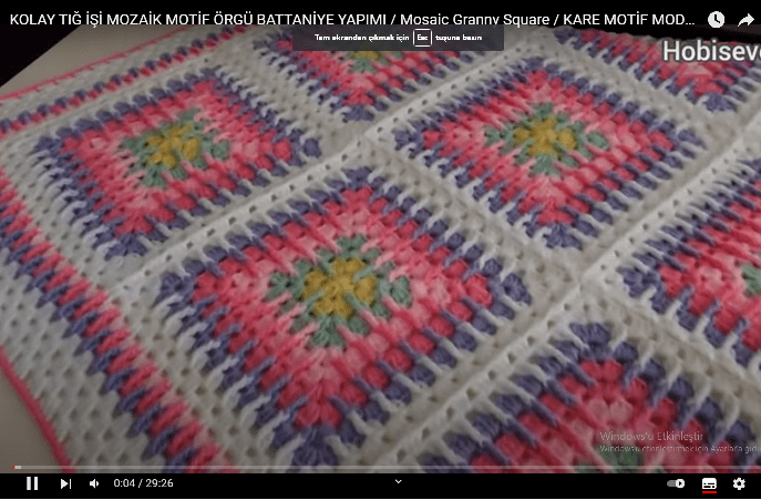 Mozaik desen tığ işi battaniye anlatımı