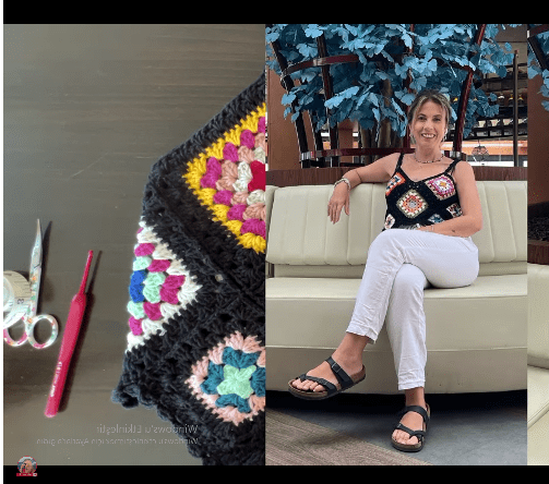 Örgü motiflerden yazlık crop yapılışı