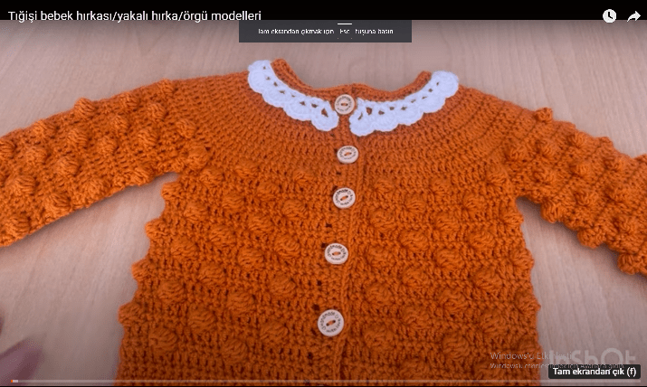 Tığ işi top toplu bebek hırkası yapılışı