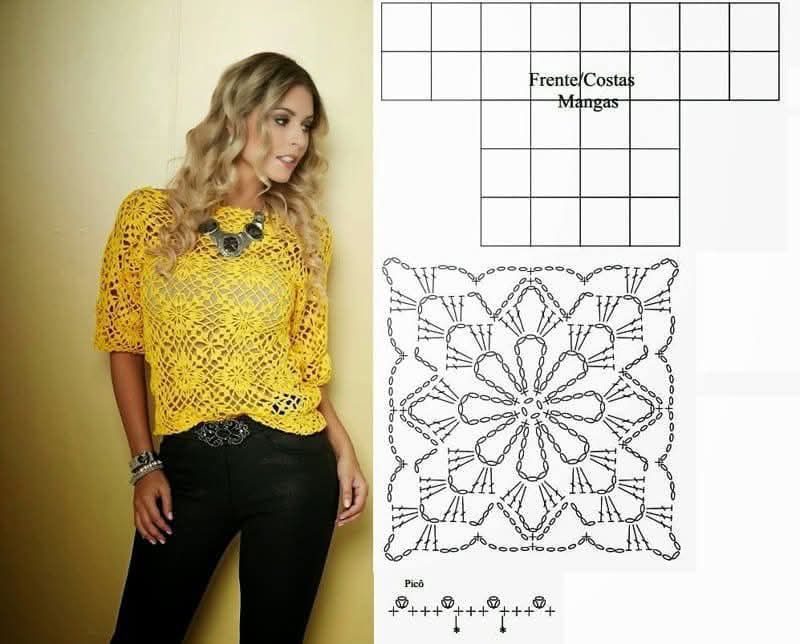 Tığ işi delikli bluz ve şeması