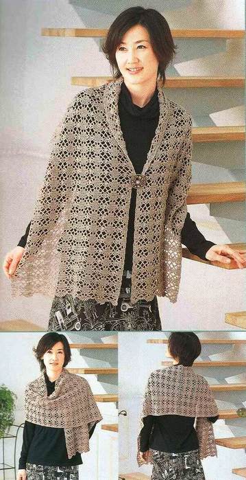 Tığ işi desenli şal ve şeması