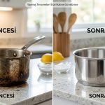 Yanmış tencere temizleme yöntemleri öncesi sonrası