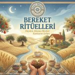 Hayat Örgüsü web sitesi için Bereket Ritüelleri konseptli, nar ağaçlı ve huzurlu ev manzaralı illüstrasyon."