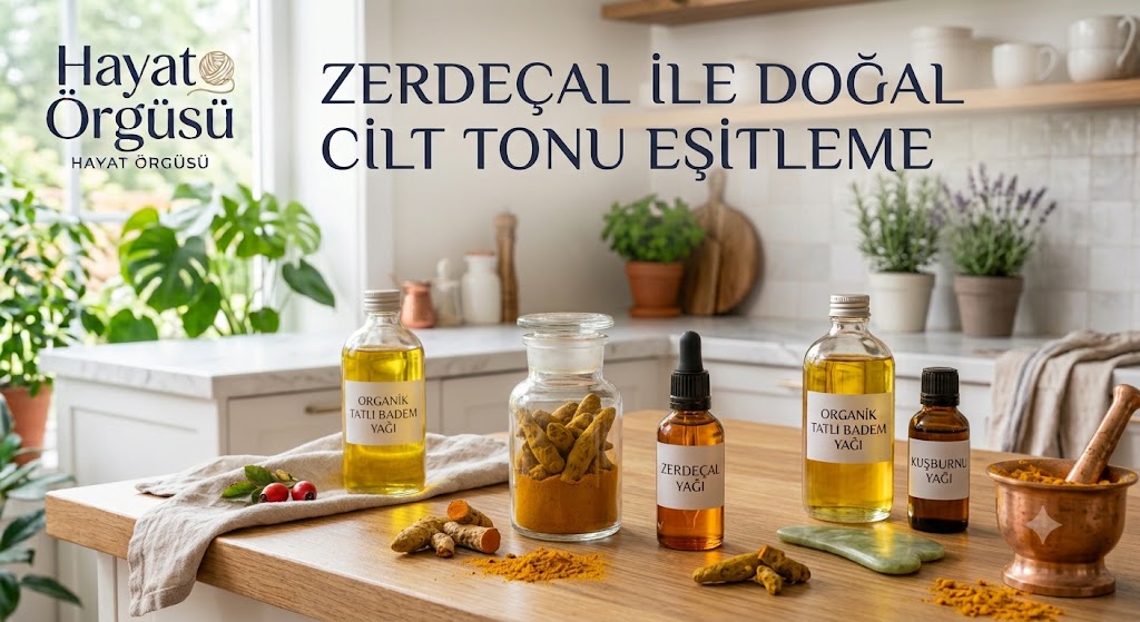 Ev yapımı doğal zerdeçal yağı hazırlığı ve cilt leke karşıtı bakım uygulaması