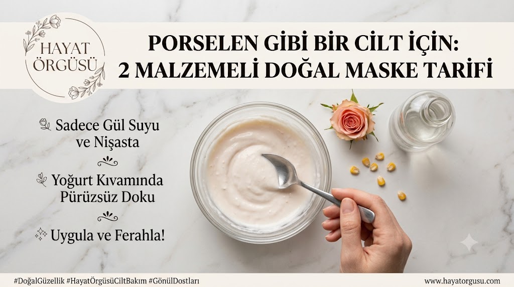 Kasenin içinde nişasta ve gül suyu ile hazırlanan pürüzsüz cilt maskesi