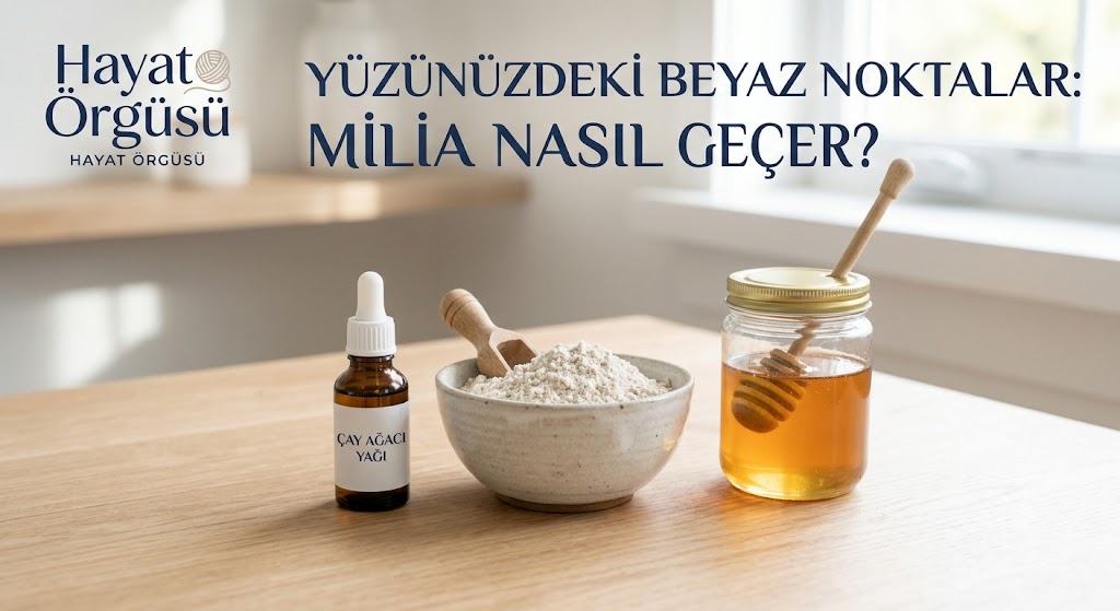 Yüzdeki milia noktaları için doğal yulaf ve bal maskesi uygulaması.