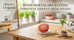 Evde domates ve şeker ile hazırlanan doğal siyah nokta peelingi uygulamas