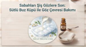 Sütlü buz küpü ile göz altı şişliklerini indirme, göz çevresi aydınlatma doğal yöntem"